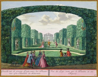 Vue de la loggia verte vers le théâtre, de Het Zeganplant Kennemerlant, par Hendrick de Leth et Matthias Brouerius Van Nidek, publié c.1700-1730 - Dutch School