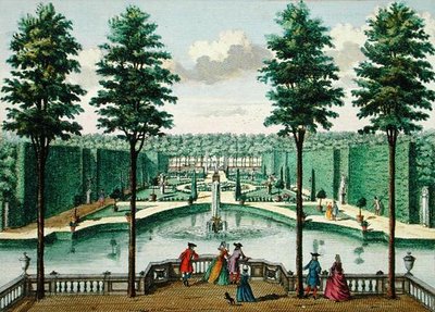 Vue du jardin depuis la maison, Watervliet, de Het Zeganplant Kennemerlant, par Hendrick de Leth et Matthias Brouerius Van Nidek, publié c.1700-1730 - Dutch School