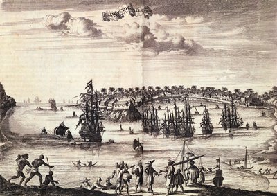 Vue du port et de la ville de Galle, publiée à Amsterdam en 1676 - Dutch School