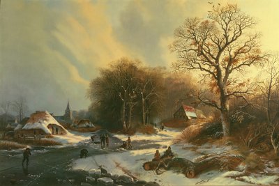 Figures sur une rivière gelée - Dutch School Dutch School