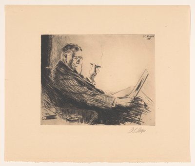 Homme regardant une gravure avec un cigare à la main - Dwight Case Sturges (signed by artist)