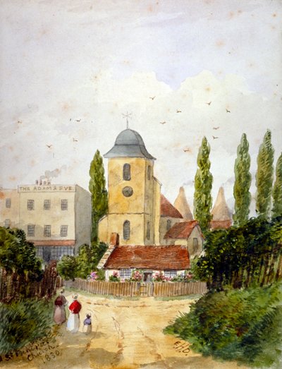 Vieille Église de St Pancras et la Taverne Adam et Eve, Londres, 1830 - EH Dixon