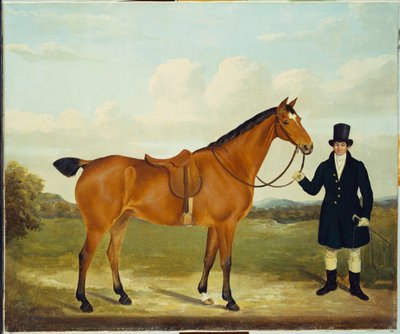 Un gentleman tenant son chasseur dans un paysage - E.W. Gill