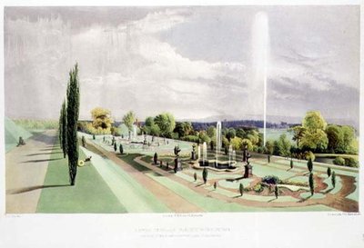 Jardin de la terrasse inférieure, Worsley Hall, pub. par Thomas McLean - E. Adveno Brooke