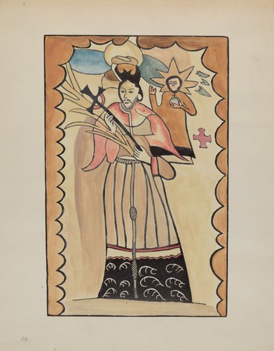 Saint Jean Népomucène - Peint sur peau de buffle avant 1800 - E. Boyd