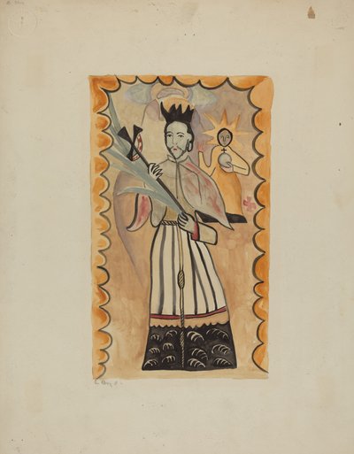 Saint Jean Népomucène - Peint sur peau de buffle avant 1800 - E. Boyd