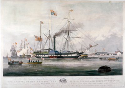 La reine Victoria et le prince Albert arrivant au chantier naval royal, Woolwich, Kent - E Duncan