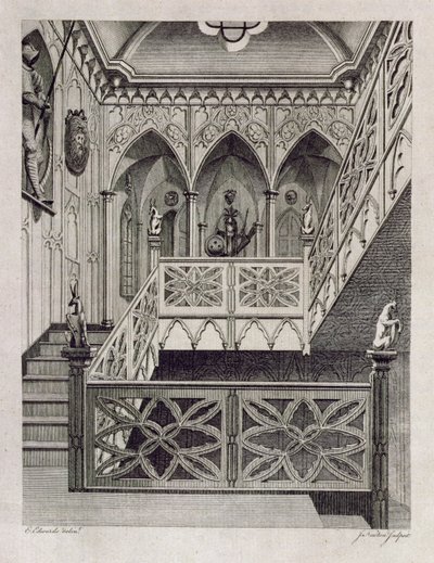 Escalier à Strawberry Hill, gravé par J. Newton, de 