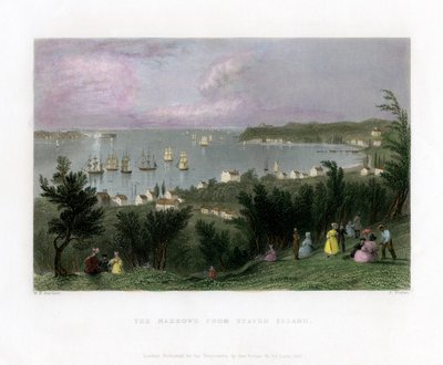 The Narrows vu de Staten Island, New York, USA, 1837 - E. Finden