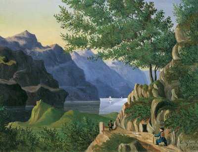 Lac de montagne avec randonneur - E. Guenther