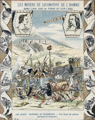Chariots de guerre gaulois à la bataille de Gergovie - illustration par E Letellier - Vercingétorix à la bataille de Gergovie (52 av. J.-C.) pendant la guerre des Gaules - E. Letellier