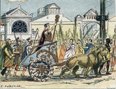 Le cortège triomphal de Jules César (Giulio Cesare ou Caius Julius Caesar) politicien et écrivain romain - E. Letellier