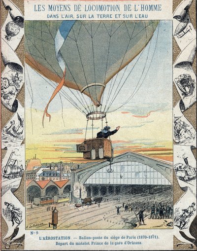 Guerre de 1870 - Siège de Paris : poste de ballon - départ du prince marin de la gare d