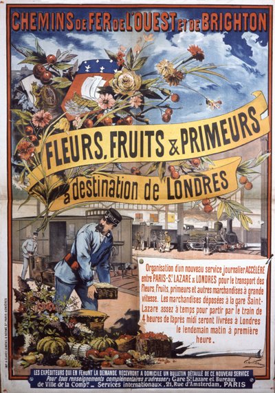 Transport par train de Paris à Londres, fin du XIXe siècle (affiche) - E. Nerme