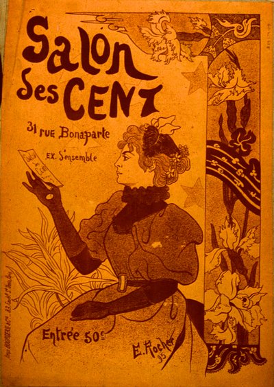 Une femme examinant une invitation, Salon des Cent - E. Rocher