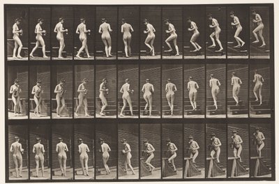 Planche 103. Tourner et monter des escaliers, pichet et gobelet en mains, 1872-1885 - Eadweard Muybridge