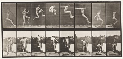 Saut; saut en longueur en course (chaussures) - Eadweard Muybridge