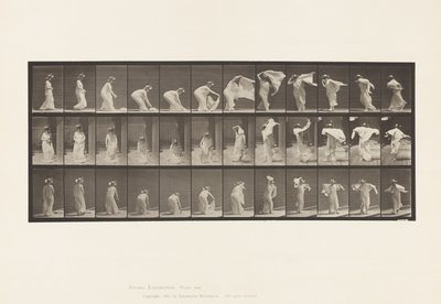 Planche 233. Soulevant un châle, le mettant autour des épaules, se tournant - Eadweard Muybridge
