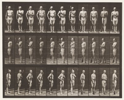 Planche 354. Porter les armes, repos de parade et traîner les armes - Eadweard Muybridge