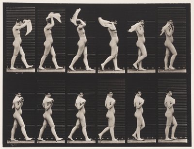 Plaque 40. Marcher en jetant un mouchoir sur les épaules - Eadweard Muybridge