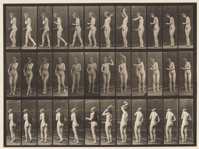 Planche 426. Toilette ; Se brosser les cheveux et partir, 1872-1885 - Eadweard Muybridge