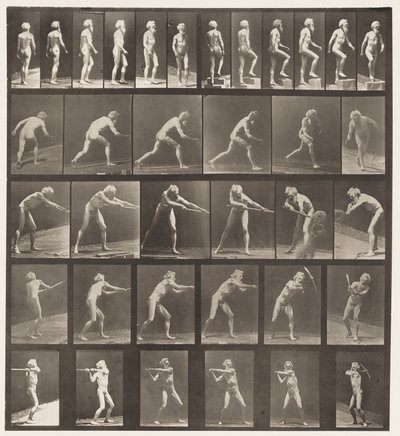 Planche 521. A, Marche; B, Monter une marche; C, Lancer un disque - Eadweard Muybridge