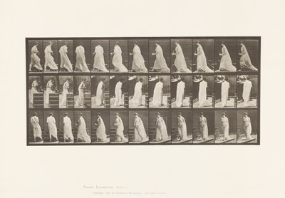 Planche 97. Tourner pour monter les escaliers, avec pichet et gobelet dans les mains - Eadweard Muybridge