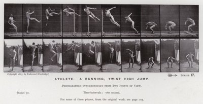 La figure humaine en mouvement : Athlète, saut en hauteur avec torsion - Eadweard Muybridge