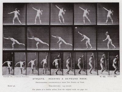 La figure humaine en mouvement : Athlète lançant un rocher de 20 livres - Eadweard Muybridge
