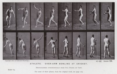 La figure humaine en mouvement : Athlète, lancer par-dessus le bras au cricket - Eadweard Muybridge