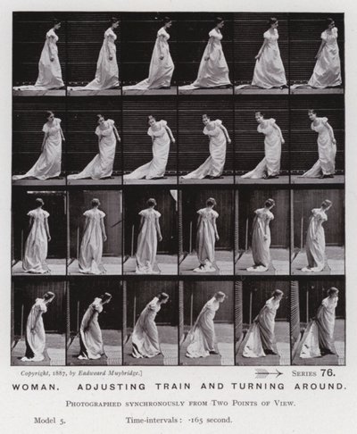 La figure humaine en mouvement : Femme ajustant sa traîne et tournant autour - Eadweard Muybridge