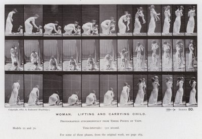 La figure humaine en mouvement : Femme soulevant et portant un enfant - Eadweard Muybridge