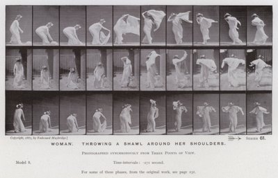La figure humaine en mouvement : Femme, jetant un châle sur ses épaules - Eadweard Muybridge