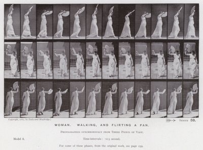 La Figure Humaine en Mouvement : Femme, marcher et agiter un éventail - Eadweard Muybridge