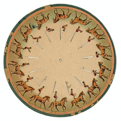 Disque de zoopraxiscope montrant un acrobate effectuant un saut périlleux à cheval, 1893 - Eadweard Muybridge