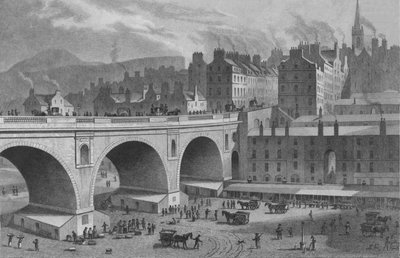 Marché de légumes et de poissons, de la Galerie Arc-en-ciel, Édimbourg, 1830 - Ebenezer Stalker