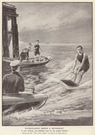 Planche à eau derrière un bateau à moteur - Edgar Alfred (after) Holloway