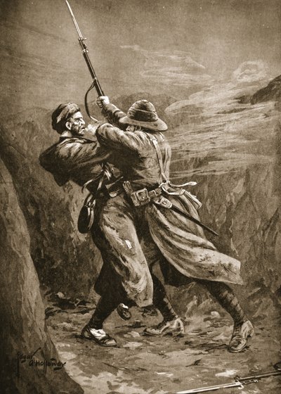 Le soldat Lavin aux prises avec un bombardier turc dans une sape britannique à la baie de Suvla, Gallipoli - Edgar Alfred Holloway