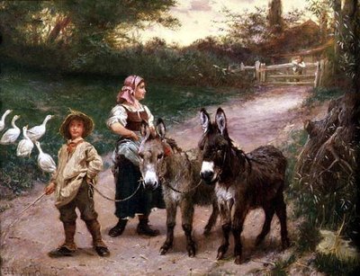 Enfants paysans avec des ânes - Edgar Bundy