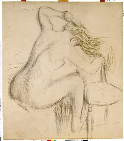 Une femme nue assise coiffant ses cheveux - Edgar Degas