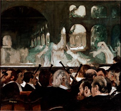Au ballet « Robert le Diable » de Meyerbeer. Ballet composé par Jakob (Giacomo) Liebmann Meyerbeer (1791-1864) et Eugène Scribe. Spectateurs au premier rang. Peinture d