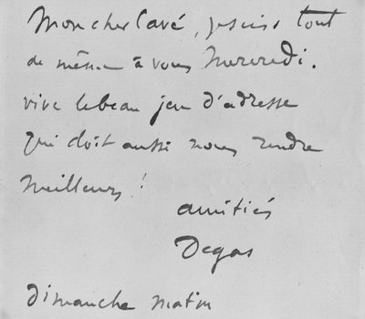 Lettre autographe à Albert Boulanger-Cave - Edgar Degas