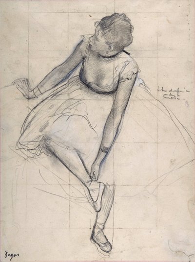 Danseuse ajustant sa chaussure. Dessin par Edgar Degas (1834-1917) New York City. Metropolitan Museum of Art. - Edgar Degas