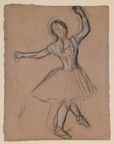 Danseuse sur scène et en mouvement, vers 1880-85 (craie fabriquée blanche, noire et rouge) - Edgar Degas