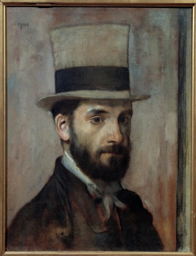 Portrait de Léon Joseph Florentin Bonnat (1833-1922) Le peintre porte un chapeau haut de forme. Peinture par Edgar Degas (1834-1917) 1863 Dim. 0,43x0,36 m Bayonne, musée Bonnat - Edgar Degas