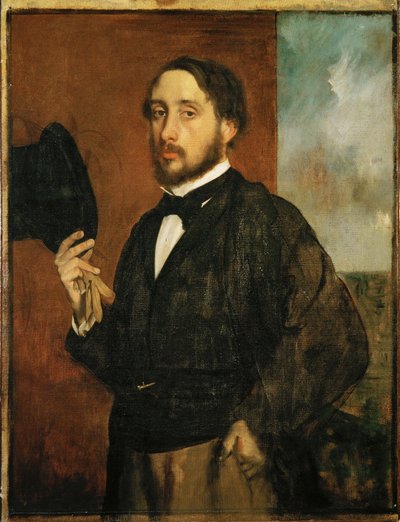 Autoportrait, Degas soulevant son chapeau (huile sur toile) - Edgar Degas