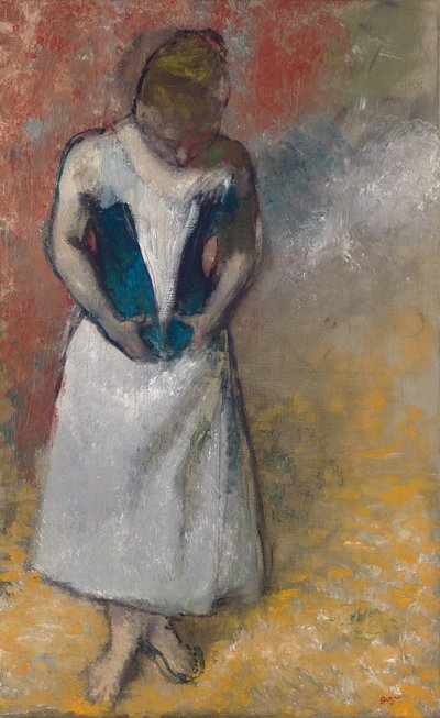 Femme debout et vue de face, agrafant son corset - Edgar Degas