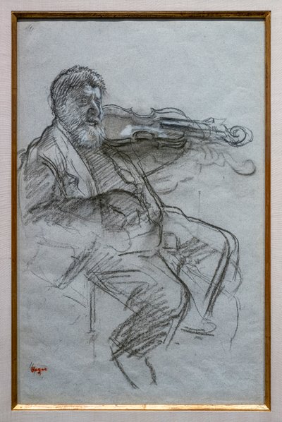 Le violoniste. 1879. Fusain et rehauts de craie blanche sur papier bleu-gris. Boston, Museum of Fine Arts, William Francis Warden Fund. - Edgar Degas