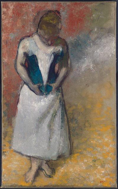 Femme debout de face, serrant son corset - Edgar Degas