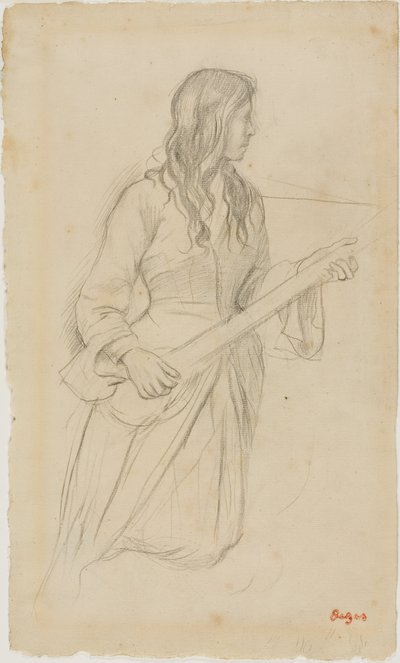 Jeune femme jouant de la mandoline, étude pour le portrait de Mlle Fiocre dans le ballet "La Source" - Edgar Degas